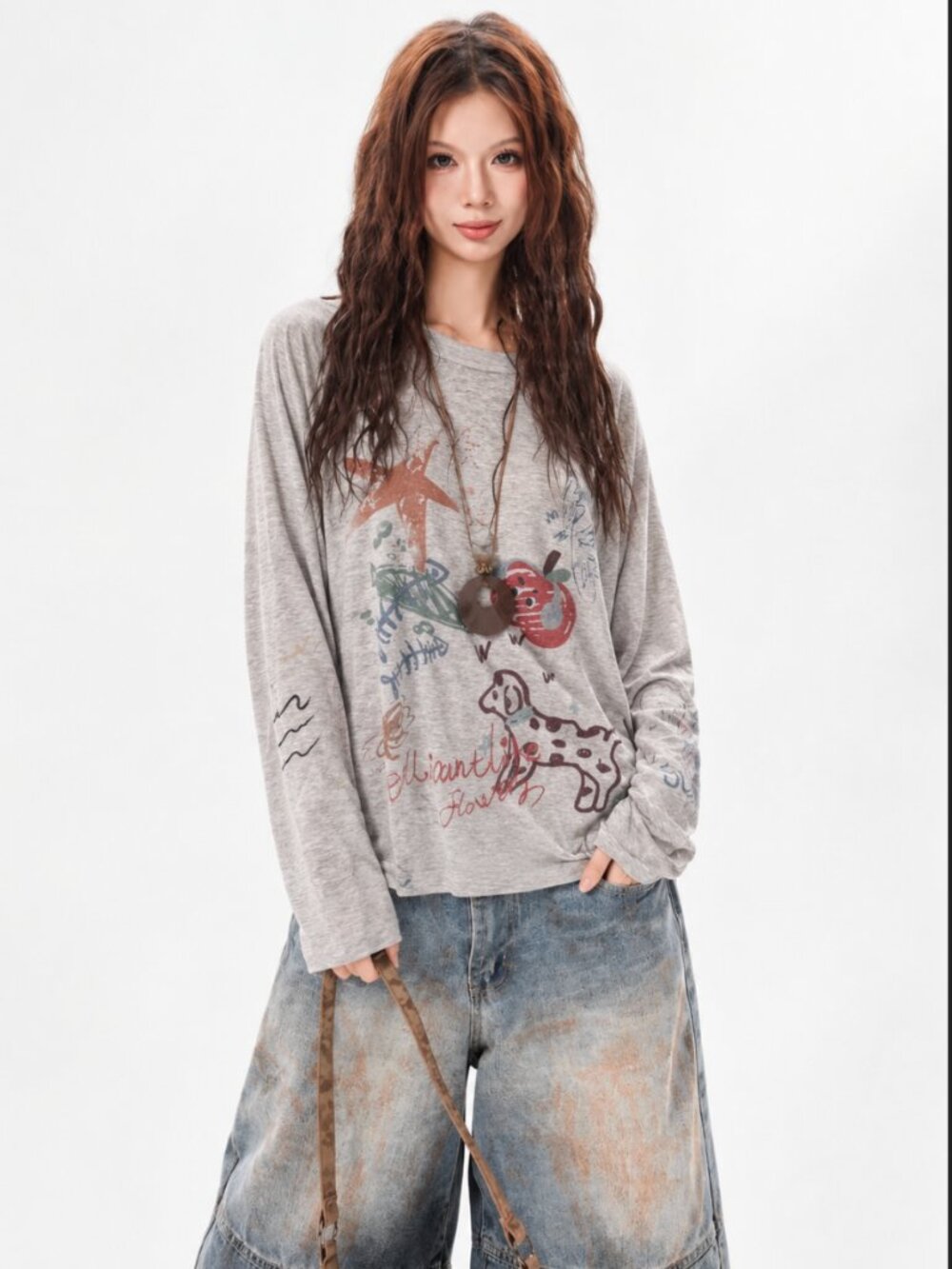 BOUTIQUE HIPPEE HARVEST GRAFFITI LONG SLEEVE TOP